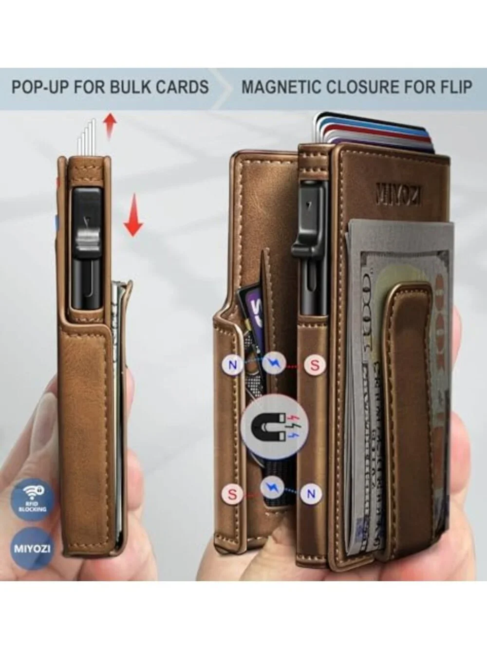 Slim Minimalist Wallet for Men, RFID Blocking Card Holder, Leather Money Clip